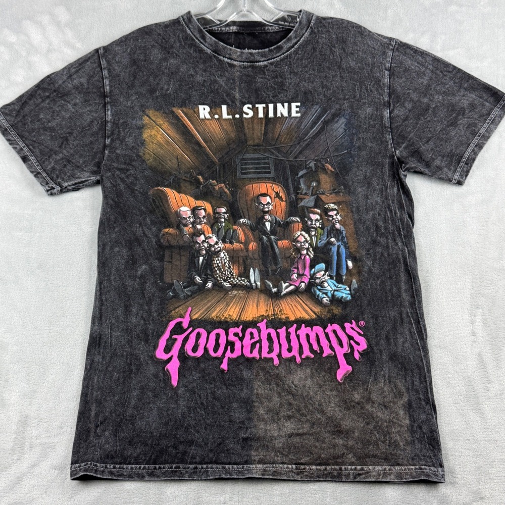 Y2K Goosebumps Graphic‎ RL Stine T Shirt Black Acid Wash Men's Size M